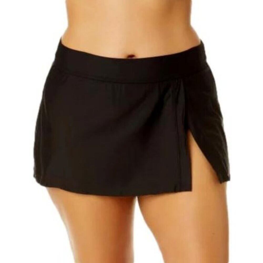 Island Waves Black Slit Roll Waist Swim Skirt Bikini Bottoms Plus Size 20W